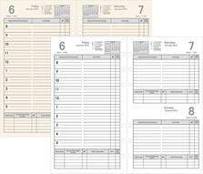 white and ivory daily six ring calendar refills