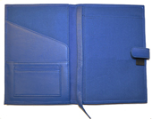 Blue leather desk calendar inside