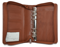 zippered tan leather six ring organizer